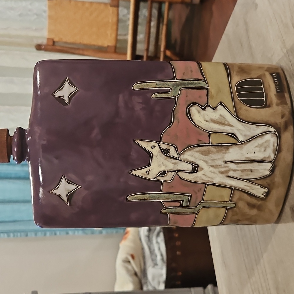 Mara Mexician stone work Purple Ceramic Wolf Art Vase